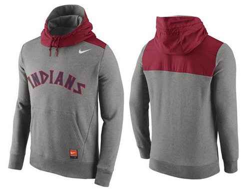Men's Cleveland Indians Nike Gray Cooperstown Collection Hybrid Pullover Hoodie - Click Image to Close